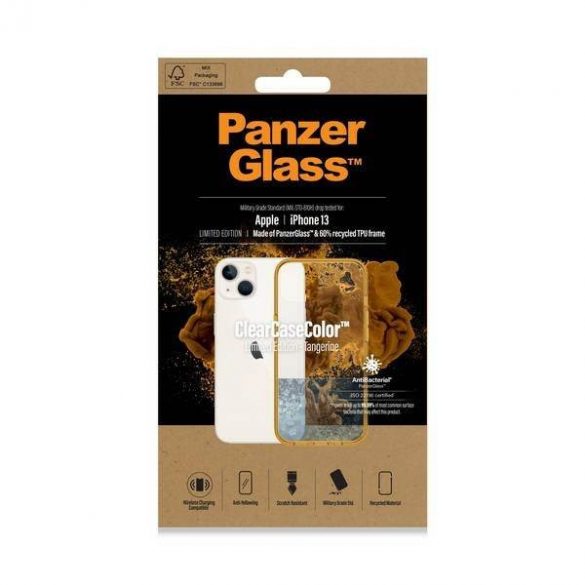 PanzerGlass ClearCase iPhone 13 / 14 / 15 6.1" Antibacterian Clasa militară Tangerine 0333