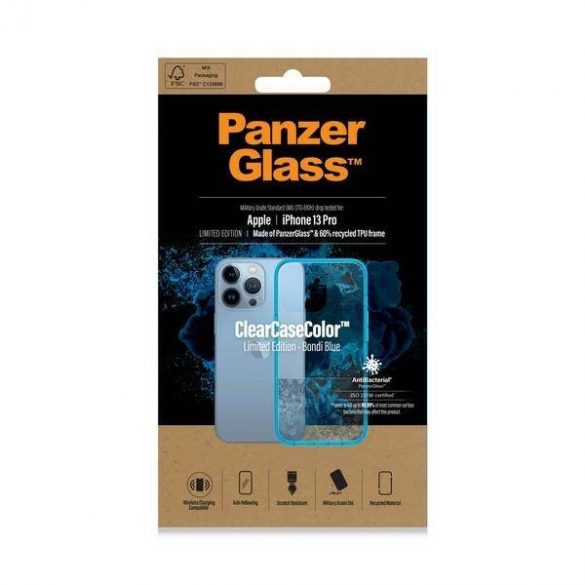 Husă PanzerGlass ClearCase iPhone 13 Pro 6.1" antibacteriană Bondi Blue 0336 de calitate militară