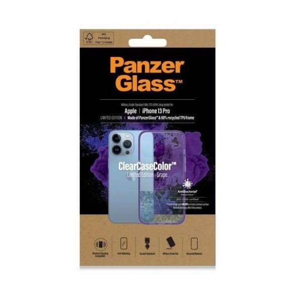 Husă PanzerGlass ClearCase pentru iPhone 13 Pro 6,1" antibacteriană grad militar Grape 0337