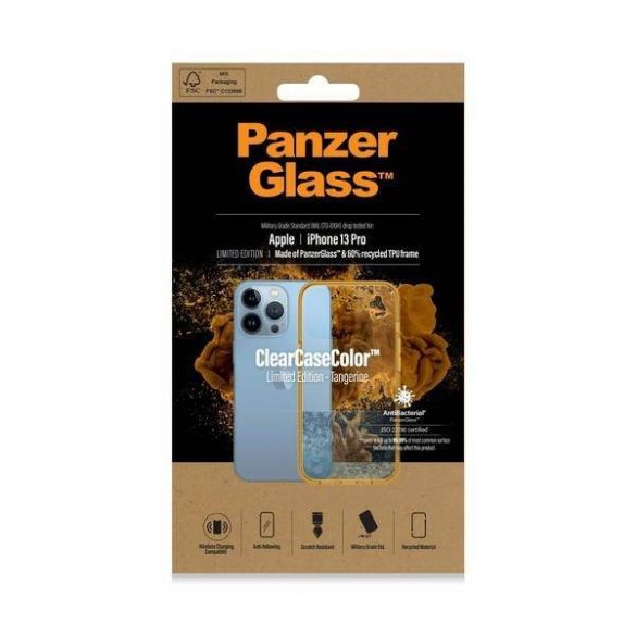 Husă PanzerGlass ClearCase iPhone 13 Pro 6.1" antibacteriană militară Tangerine 0338