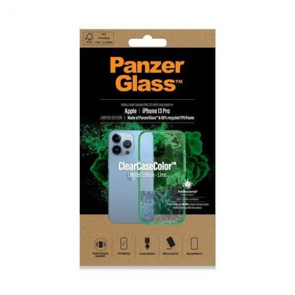 Husă PanzerGlass ClearCase pentru iPhone 13 Pro 6.1" antibacteriană de calitate militară Lime 0339