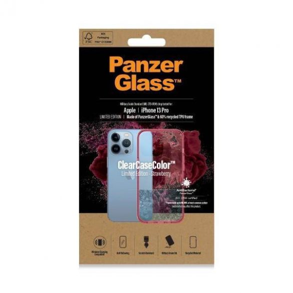 Husă PanzerGlass ClearCase iPhone 13 Pro 6,1" antibacterian Strawberry 0340 de calitate militară