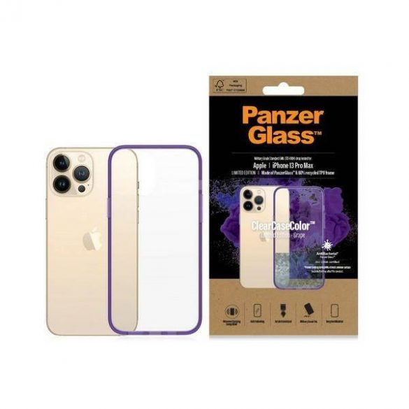 Husă PanzerGlass ClearCase pentru iPhone 13 Pro Max 6,7" antibacteriană grad militar Grape 0342