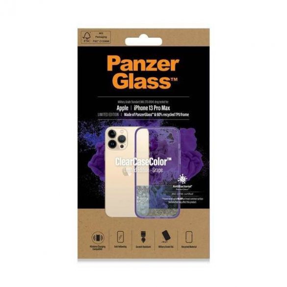 Husă PanzerGlass ClearCase pentru iPhone 13 Pro Max 6,7" antibacteriană grad militar Grape 0342