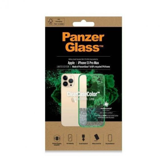 Husă PanzerGlass ClearCase pentru iPhone 13 Pro Max 6,7" antibacteriană de calitate militară Lime 0344