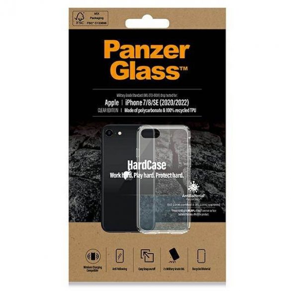 Panzer sticlă hard Husă iPhone SE 2022 / SE 2020 / 7 / 8 Antibacterian de grad militar Tangerine transparent 0377 husă