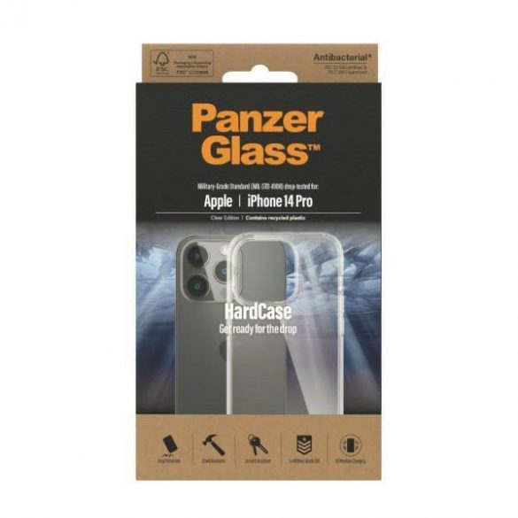 Panzer sticlă hard Husă iPhone 14 Pro 6,1" Antibacterian husă transparent 0402 de grad militar