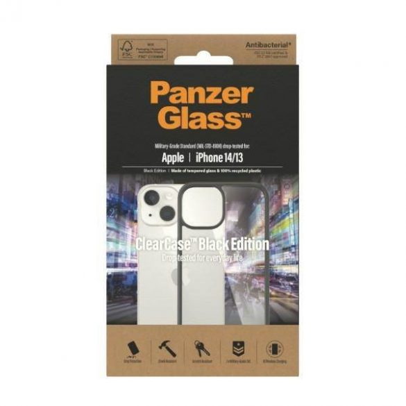 PanzerGlass ClearCase iPhone 14 / 15 / 13 6.1" Antibacterian czarny/negru 0405