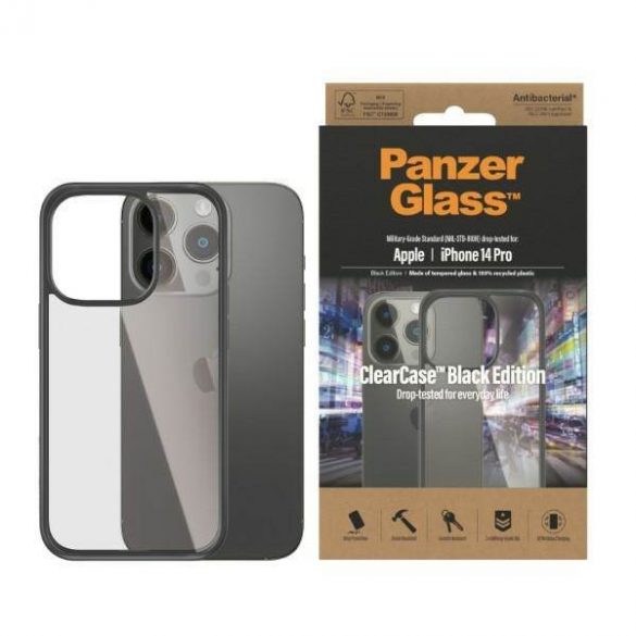 Husă PanzerGlass ClearCase iPhone 14 Pro 6.1" antibacterian czarny/negru 0406