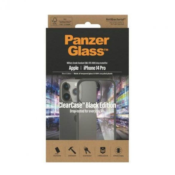 Husă PanzerGlass ClearCase iPhone 14 Pro 6.1" antibacterian czarny/negru 0406