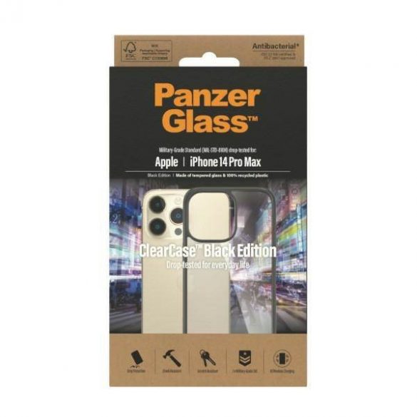 Husă PanzerGlass ClearCase iPhone 14 Pro Max 6,7" Antibacterian czarny/negru 0408