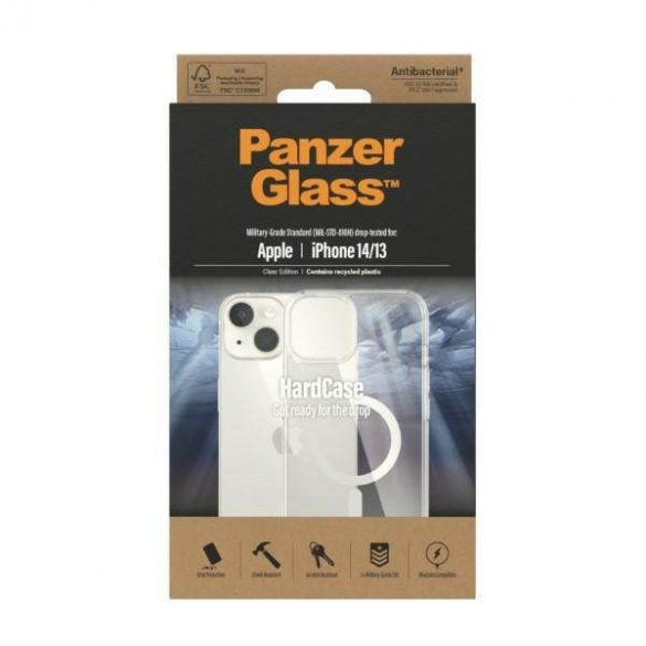 PanzerGlass HardCase iPhone 14 / 15 / 13 6,1" MagSafe Antibacterian Gradul militar transparent 0409