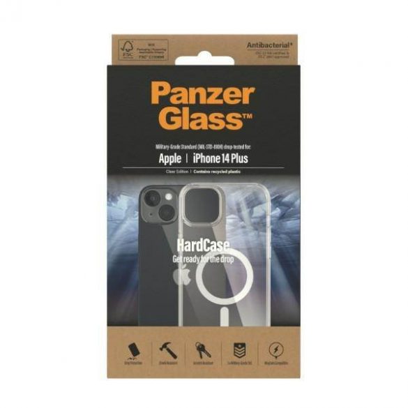 PanzerGlass HardCase iPhone 14 Plus / 15 Plus 6.7" MagSafe Antibacterian Transparent grad militar 0411