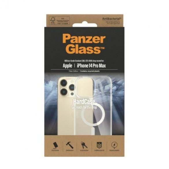 PanzerGlass HardCase iPhone 14 Pro Max 6,7" MagSafe Antibacterian Husă transparentă de calitate militară 0412