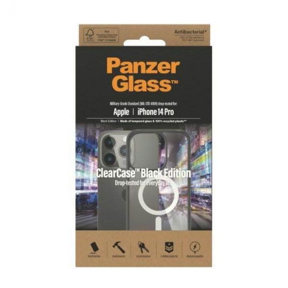 Panzer sticlă ClearHusă MagSafe iPhone 14 Pro 6,1" husă antibacterian negru/negru 0414