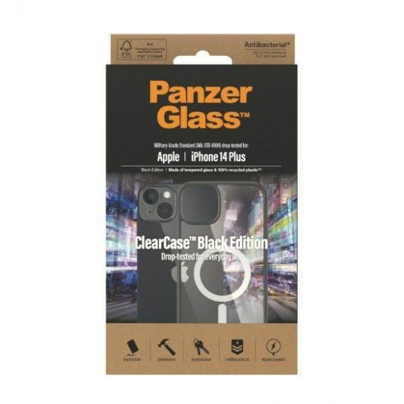 PanzerGlass ClearCase MagSafe iPhone 14 Plus / 15 Plus 6,7" Antibacterian czarny/negru 0415