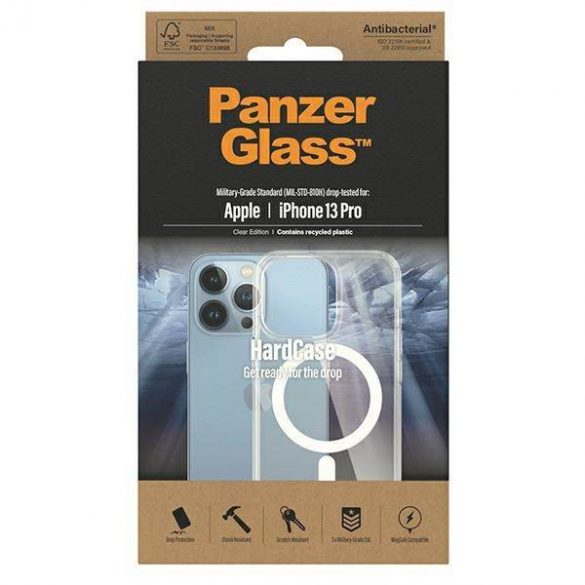 Panzer sticlă hard Husă iPhone 13 Pro 6,1" MagSafe AntibacterianHusătransparentă de grad militar 0430