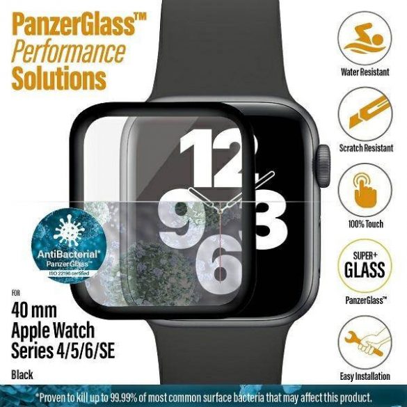 PanzerGlass Curved Apple Watch 4/5/6/SE 40mm Protector de ecran antibacterian czarny/negru