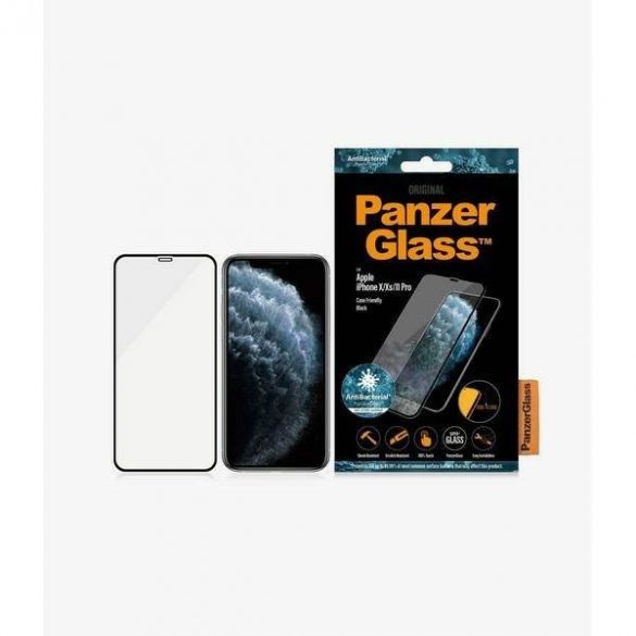 PanzerGlass E2E Super+ iPhone X/XS /11 Pro Protector de ecran prietenos cu husa czarny/negru