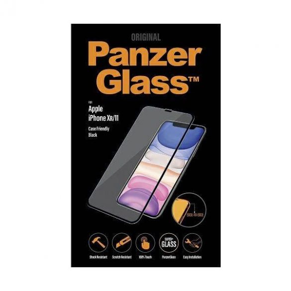 PanzerGlass E2E Super+ iPhone XR/11 Protector de ecran prietenos cu husa neagră/czarny