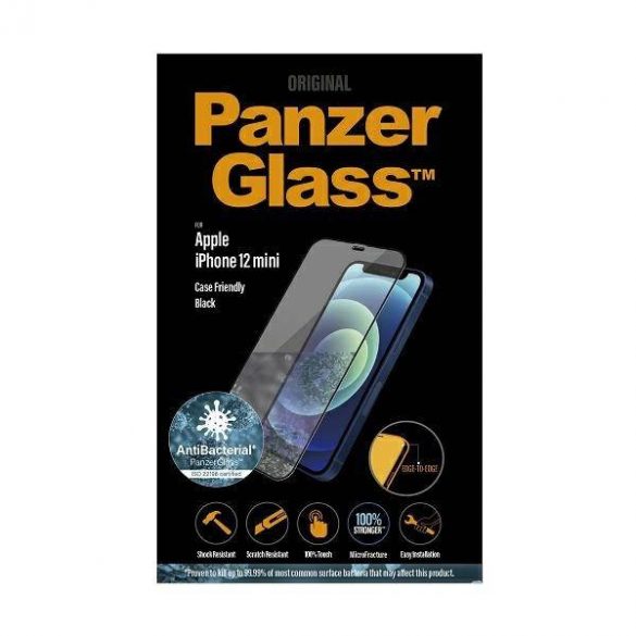 PanzerGlass E2E Super+ iPhone 12 Mini Protector de ecran antibacterian MicroFracture prietenos cu husa czarny/negru