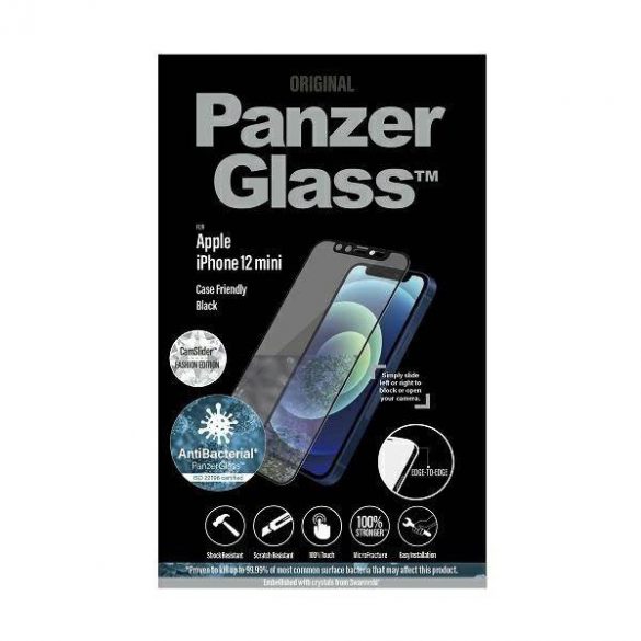 PanzerGlass E2E Microfracture iPhone 12 Mini 5,4" CamSlider Swarovsky Case Friendly Antibacterian protector de ecran czarny/negru