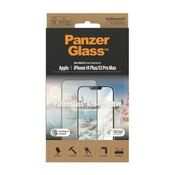 PanzerGlass Ultra-Wide Fit iPhone 14 Plus / 13 Pro Max Protecție ecran de 6,7 inchi Antireflexiv Antibacterian Aliniere ușor inclusă 2789 de protecție pentru ecran