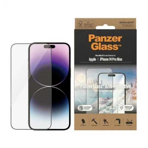 PanzerGlass Ultra-Wide Fit iPhone 14 Pro Max 6,7" Protecție ecran Anti-reflexie Antibacterian Aliniere ușor inclusă 2790 de protecție pentru ecran