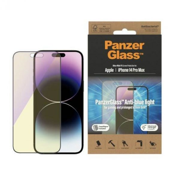 PanzerGlass Ultra-Wide Fit iPhone 14 Pro Max 6,7" Protecție ecran Antibacterian Easy Alineer inclus Protector de ecran anti-lumină albastră 2794