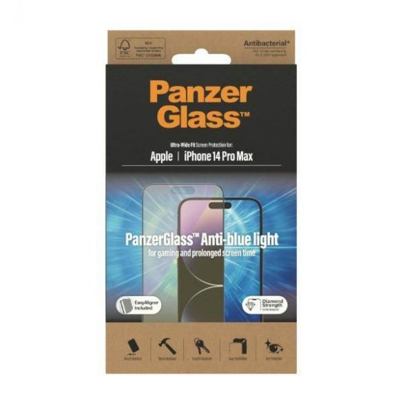 PanzerGlass Ultra-Wide Fit iPhone 14 Pro Max 6,7" Protecție ecran Antibacterian Easy Alineer inclus Protector de ecran anti-lumină albastră 2794