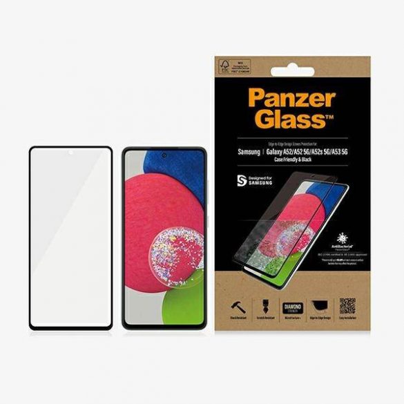 PanzerGlass E2E Microfracture Samsung A52 /A52 5G/A53 5G Protector de ecran antibacterian antibacterian prietenos cu carcasa/negru