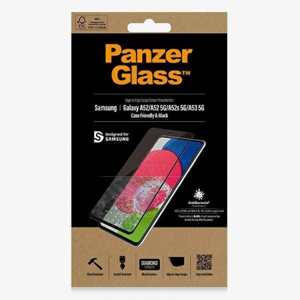 PanzerGlass E2E Microfracture Samsung A52 /A52 5G/A53 5G Protector de ecran antibacterian antibacterian prietenos cu carcasa/negru