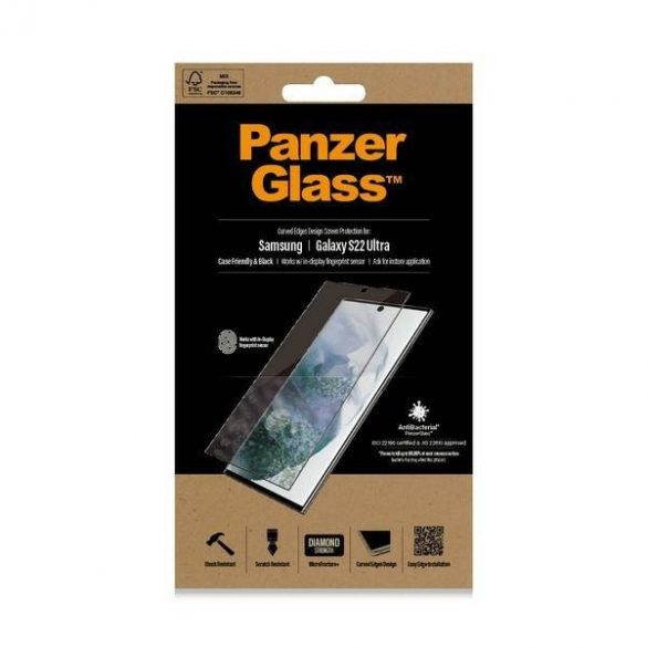 Panzer sticlă E2E Microfractura Samsung S22 Ultra G908 husă Friendly AntiBacterian negru / negru 7295 ecran protector