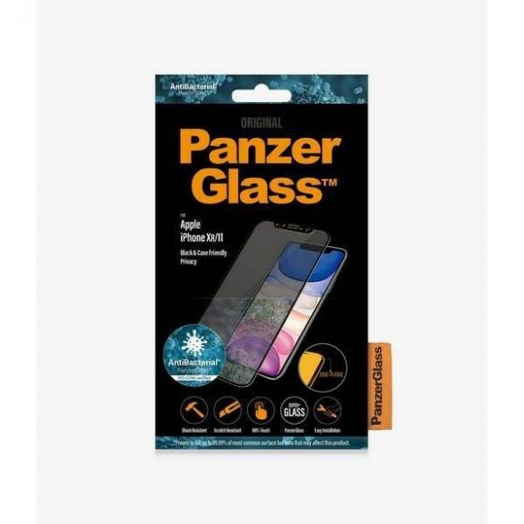 PanzerGlass E2E Super+ iPhone XR/11 Protector de ecran de confidențialitate prietenos cu husa/negru