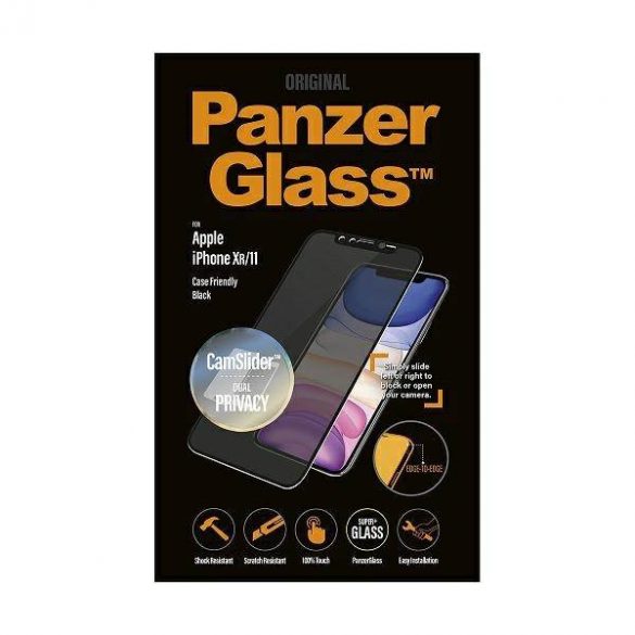 PanzerGlass E2E Super+ iPhone Xr/11 pentru husă, CamSlider Privacy protector de ecran negru/czarny