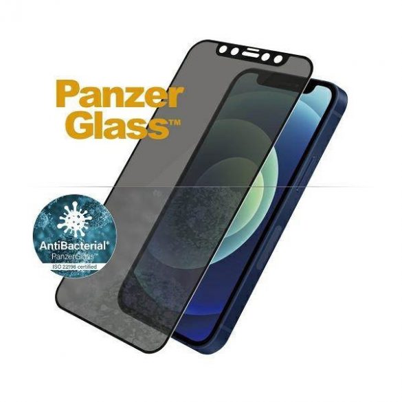 Panzer sticlă E2E Super+ iPhone 12 Mini husă prietenos antibacterian Microfracture Privacy negru / negru ecran protector