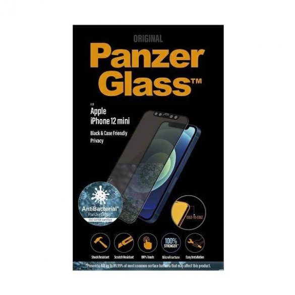 Panzer sticlă E2E Super+ iPhone 12 Mini husă prietenos antibacterian Microfracture Privacy negru / negru ecran protector