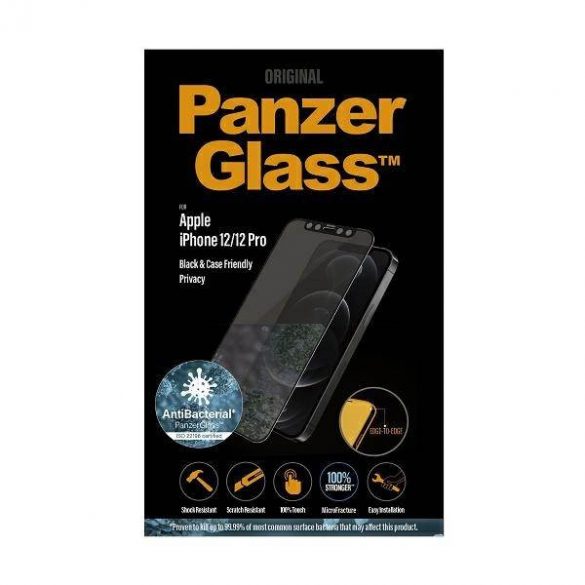 PanzerGlass E2E Super+ iPhone 12/12 Pro prietenos cu carcasa Antibacterian Microfracture Confidențialitate czarny/negru protector de ecran