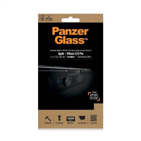 PanzerGlass E2E Microfracture iPhone 13 /13 Pro 6,1" CamSlider Privacy Protector de ecran antibacterian czarny/negru P2748