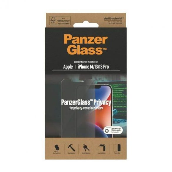 Panzer sticlă Classic Fit iPhone 14 / 13 Pro / 13 6,1" Privacy Screen Protection Antibacterial P2767 Folie protecție ecran