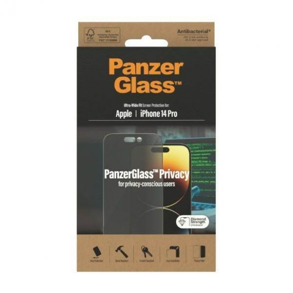 PanzerGlass Ultra-Wide Fit iPhone 14 Pro 6,1" Protecție pentru ecran de confidențialitate Protector de ecran antibacterian P2772