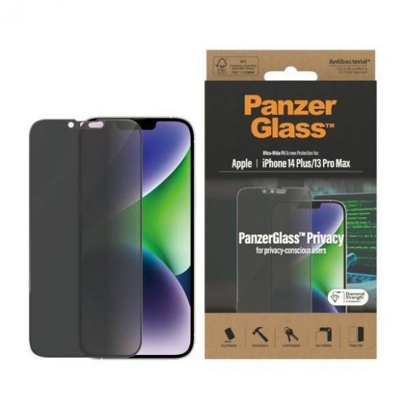 PanzerGlass Ultra-Wide Fit iPhone 14 Plus / 13 Pro Max 6,7" Protecție pentru ecran de confidențialitate Protector de ecran antibacterian P2773