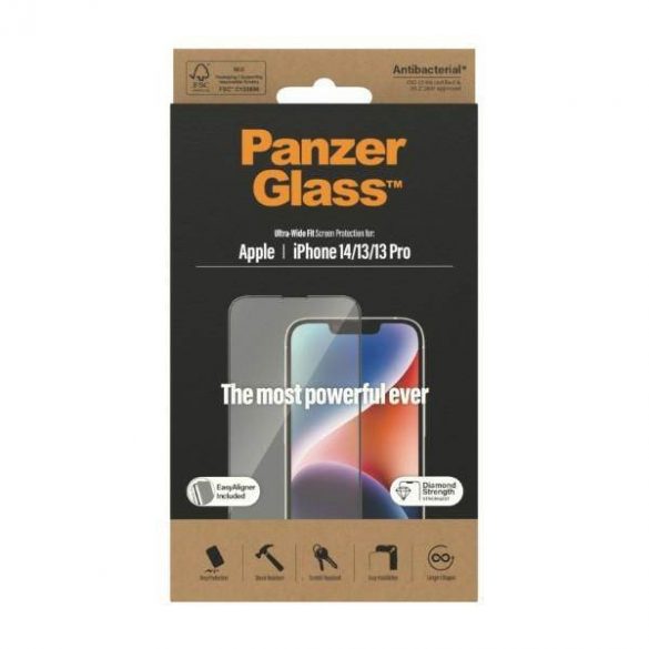 PanzerGlass Ultra-Wide Fit iPhone 14 / 13 Pro / 13 Protecție pentru ecran de confidențialitate de 6,1" Aliniere ușor antibacterian inclus Protector de ecran P2783