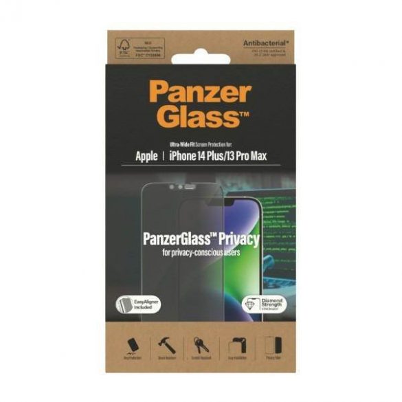 PanzerGlass Ultra-Wide Fit iPhone 14 Plus / 13 Pro Max 6,7" Protecție pentru ecran de confidențialitate Aliniere ușor antibacterian inclus Protector de ecran P2785