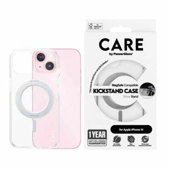 Husă CARE by PanzerGlass Kickstand iPhone 15 6,1" MagSafe srebrny/silver 1413