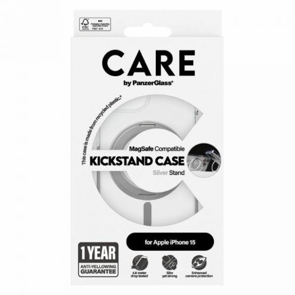 Husă CARE by PanzerGlass Kickstand iPhone 15 6,1" MagSafe srebrny/silver 1413