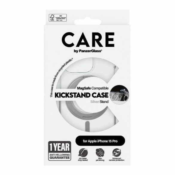 Husă CARE by PanzerGlass Kickstand iPhone 15 Pro 6,1" MagSafe srebrny/silver 1414