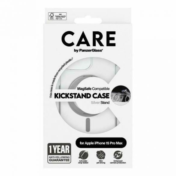 Husă CARE by PanzerGlass Kickstand iPhone 15 Pro Max 6,7" MagSafe srebrny/silver 1415