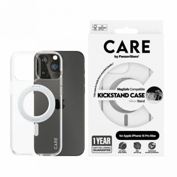 Husă CARE by PanzerGlass Kickstand iPhone 15 Plus 6,7" MagSafe srebrny/silver 1416