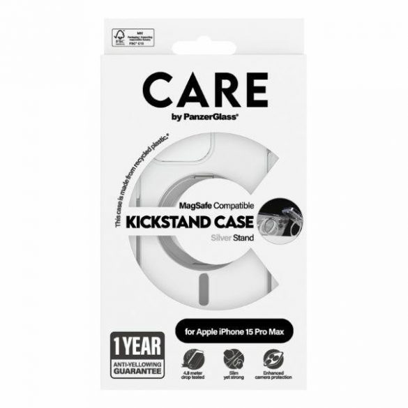 Husă CARE by PanzerGlass Kickstand iPhone 15 Plus 6,7" MagSafe srebrny/silver 1416